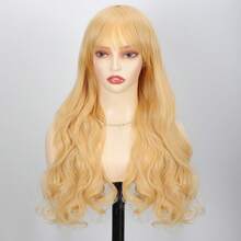 Christmas Costume Wig, Women's Long, Wavy Blonde Wig With Bangs, Fully Synthetic, Suitable For Everyday Wear, Parties, And Holiday Outfits. - Gold - View 7
