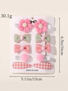 10pcs/Set Cute Fabric Flower & Bow Hair Clips, Sweet Girls Hair Accessories Set, Infant Toddler New Headwear