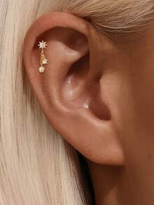 1Pc 925 Sterling Silver Stud Earrings For Women Tiny Cubic Zirconia Cartilage Stud Earrings Hypoallergenic Piercing Body Jewelry Christmas Valentine's Birthday Gifts - Gold - View 9