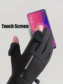 1 Pair Winter Windproof Waterproof Touchscreen Warm Gloves, Suitable For Outdoor Cycling, Fishing, Running, Skiing, Driving, Men's Anti-Slip Cold-Proof Touchscreen Gloves, Ideal Gift Choice - Multicolor - View 4