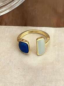 1pc Fashion Simple Elegant Design Candy Color Glaze Adjustable Open Ring, Versatile For Ladies Daily Wearing, Party Accessory, Gift - Yellow Gold - View 5
