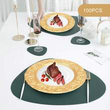 100pcs Charger Plates, 12.99in Table Charger Plates Set, PP Round Dinner Plates With Leaves Pattern Rim, Dinner Table Decorative Charger For Home Wedding Kitchen Birthday Bridal Shower Party Table Supply, Reusable Serving Plates Decor Dinner Plates, Silver Gold Green Black Charger Plates - 金色 - 查看 5
