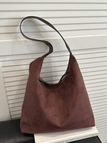 2025 Fashion Matte Solid Color Punk Rivet Commuter Tote Bag, Minimalist Niche Underarm Bag, Stylish Large Capacity Shoulder Bag - Coffee - View 1