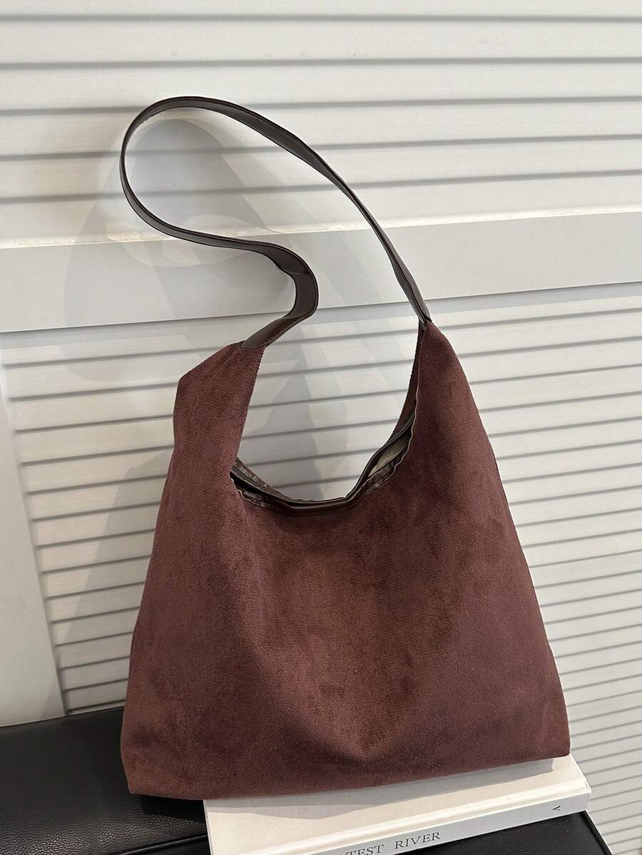 2025 Fashion Matte Solid Color Punk Rivet Commuter Tote Bag, Minimalist Niche Underarm Bag, Stylish Large Capacity Shoulder Bag - Coffee - View 1