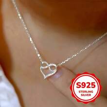 925 Sterling Silver Women's Fashionable Pendant Necklace, Inlaid With Synthetic , Designed With Infinite Love, Suitable As A Wedding, Engagement, Wedding Necklace Or Valentine's Day Jewelry Gift. - 銀色 - 查看 1