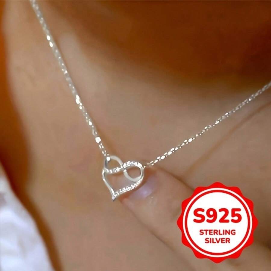 925 Sterling Silver Women's Fashionable Pendant Necklace, Inlaid With Synthetic , Designed With Infinite Love, Suitable As A Wedding, Engagement, Wedding Necklace Or Valentine's Day Jewelry Gift. - 銀色 - 查看 1