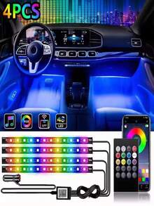 Led Car Ambient Lights RGB Strips Interior Atmosphere Lamp Remote Control Interiof Environment Light Car Car Footwell Lights - Multicolor - View 13