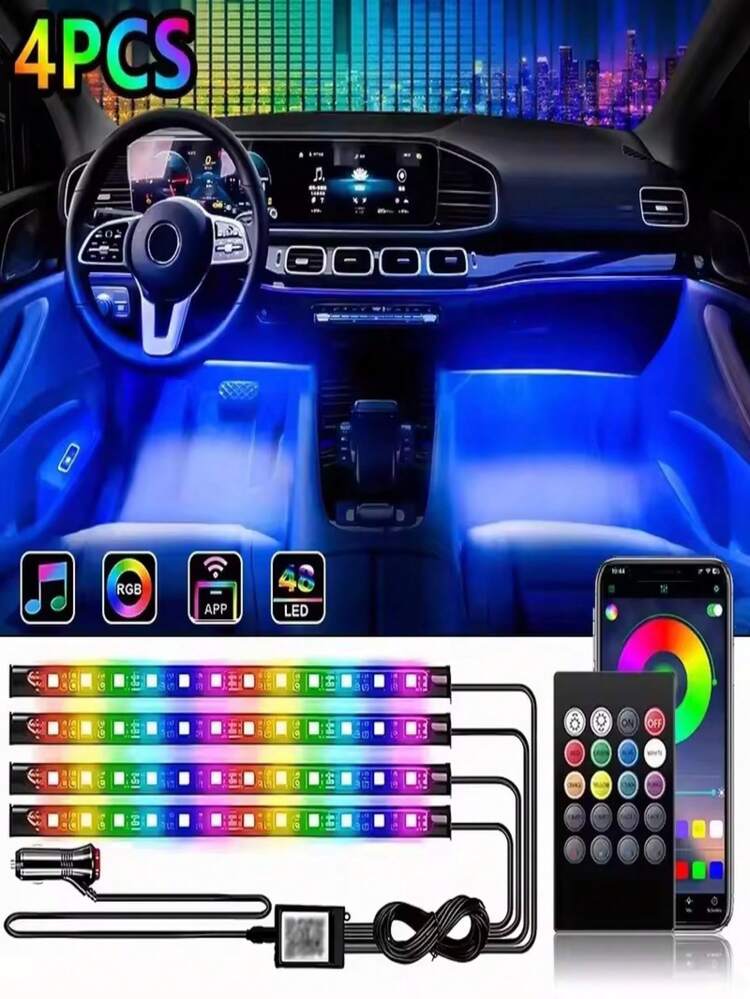 LED汽车氛围灯RGB灯条车内氛围灯遥控内饰环境灯汽车脚窝灯 - 彩色 - 查看 12