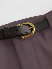 Pantalones rectos de unicolor y elegantes con cinturón, de talle medio, para primavera - Red Plum - Ver 3