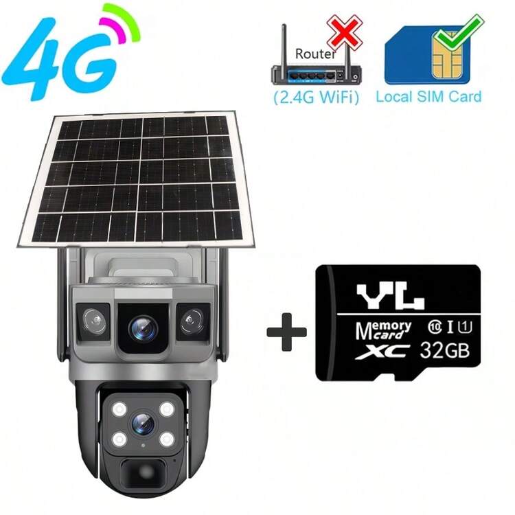 SWVW كاميرا مراقبة V380 برو بتقنية 4G LP مزودة بلوحة شمسية، ذات عدسة مزدوجة ، شاشات ثلاثية ، تتبع تلقائي ، تصوير خارجي بزوم 10 أضعاف وجودة 6K ، كاميرا مراقبة أمان منزلي لا سلكية 4G للاستخدام الداخلي والخارجي ، كاميرات PTZ - كاميرا عالية الدقة بدقة 12 ميجابكسل - مشاهدة 15