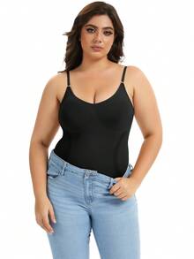 Plus Size Women Tummy Control Shapewear Bodysuit Underwear Seamless Body Shaper Sculpting Slimming Abdomen Belly Compression Shaping Top Tank Vest Undershirts Waist Trainer Spaghetti Strap Big Size - màu đen - Xem 6