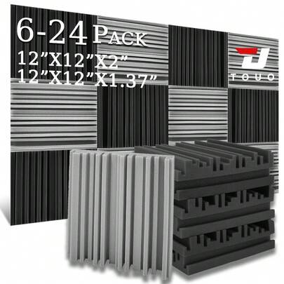 TOUO 6-24 piezas Paneles de espuma acústica, paneles de esponja acústica insonorizante, absorbente de sonido de banda ancha de alta densidad para control de eco y ruido, tratamiento de sonido para paredes y techos de estudios de música, oficinas, salas de cine en casa