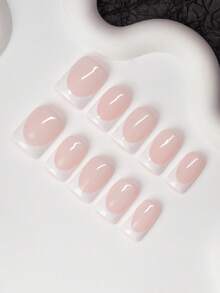 10片方形手工美甲贴片，Y2K 酷炫风格，裸色、乳白色、白色，法式边缘设计，手工美甲贴纸，适合女性和女孩，闪亮美甲，适合派对、婚礼、日常佩戴，包含工具包，是送给女士和女孩的绝佳礼物，手工美甲用品，按压式美甲贴片 - 彩色 - 查看 3