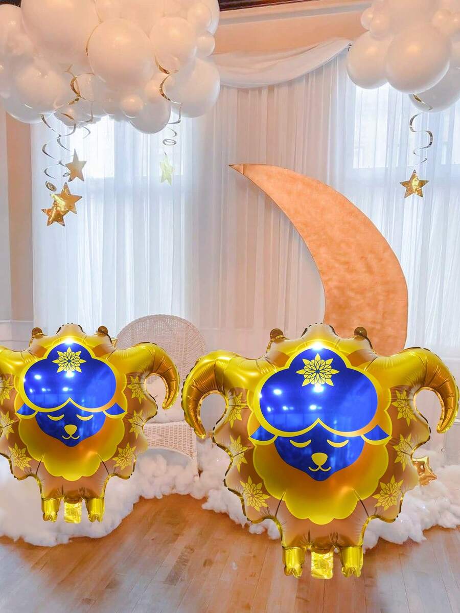 1/2pcs Eid Party Decorative Balloons, Gold Eid Sheep Foil Balloons, Suitable For Eid Home Indoor Decor, Ramadan Theme Party Decor, Ramadan Kareem, Ramadan Mubarak, Eid Mubarak, Eid Party - Multicolor - View 1