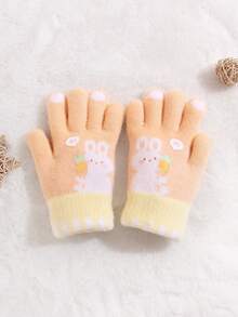 1双带兔子图案的羊毛手套，适合3-8岁儿童，冬季手套 - 小兔子手套 - 查看 3
