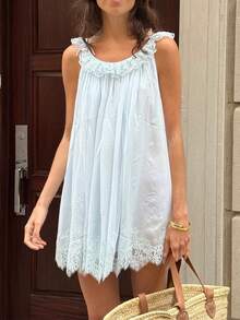 Women's Sleepwear Lace Nightdress Victorian Vintage Nightgown Loungewear Pajamas - 淺藍色 - 查看 5