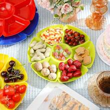 D4 Pcs Sectional Heavyweight Plastic Divided Plates Serving Trays With 40 Disposable Forks 10.6" 7 Section Round Chip Dip Plate Snack Food Platter For Nut  Veggie Fruit Bright Color - màu sắc tươi sáng - Xem 5