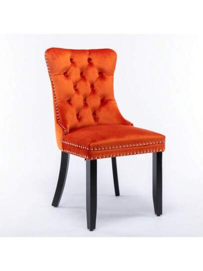 Nikki Collection Modern, High End Tufted Solid Wood Contemporary Fluwelen Upholstered Dining Stoel Legs Nailhead Pcs Set, Beige, DE2001BG view 4