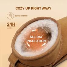 Women Faux Fur Lining Water Resistant Warm Snow Boots,Genuine Suede Winter Mini Boots Slip On Memory Foam Comfortable Holiday Commuting Chestnut Ankle Booties - 紫紅色 - 查看 3