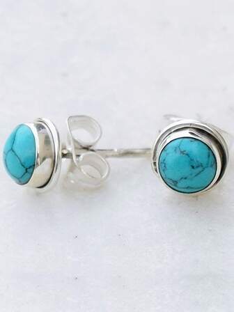 2pcs/Pair Retro Synthetic Turquoise Earrings Creative Fashion Men Earrings