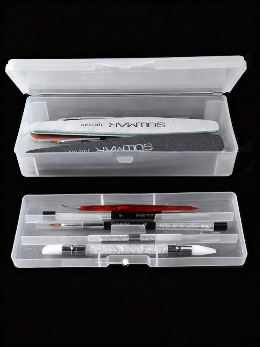 2-Layer Detachable Nail Art Tool Box, Nail Brush & Accessory Storage Case - Clear - View 1