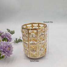 1个金色水晶化妆刷架，化妆品收纳整理笔筒，适合度假、海滩、浴室、卧室使用，大容量 - 金色 - 查看 5