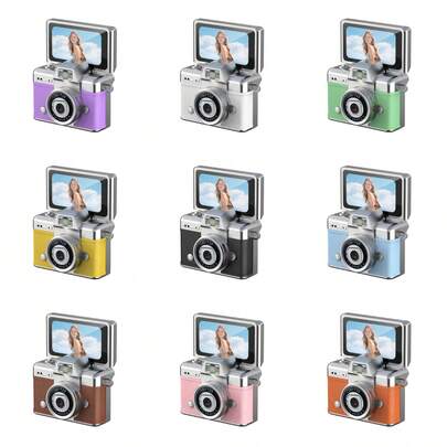 Cameră retro mini portabilă, de dimensiunea degetului mare, cu ecran de 1,47", 720p, caracteristici: - Captură foto și video - Bliț și filtre încorporate - Fotografiere în timp real - Cadou ideal pentru absolvire, ziua de naștere, Crăciun, Halloween - Baterie de 200 mAh - Include card de memorie de 8 GB