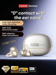 Lenovo Comfortable Wear Bluetooth Headphones, High-Quality Surround Sound - Beige - View 3