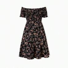 Matching Family Dresses - Black Floral Shirred Off Shoulder Dress For Mommy Me - màu đen - Xem 4