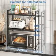 Expandable Microwave Oven Rack 2 Tier Microwave Shelf, With 6 Hooks Adjustable Width & Height Kitchen Counter Organizer Shelf Stand, Pot Pan Grill Storage Racks, Width 40-64cm Black - màu đen - Xem 6