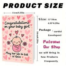 1pc Heartwarming Baby Girl Congratulation Card With Envelope (11cm16cm&4.33in6.29in) - "Congratulations On Your Baby Girl May Her Life Be Full Of Love" Design, Swaddled Baby Scene, Perfect For New Parents, Ideal For Newborn Celebrations, Baby Theme Card - Multicolor - View 2