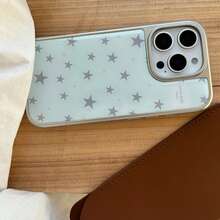 优雅蓝灰色星形图案手机壳，光滑亮泽，可爱手机保护套，兼容 17 Pro Max、16 Pro Max、15、14、13，适合女性使用 - 淺藍色 - 查看 11