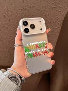 1pc Funda de Teléfono de TPU de Cobertura Completa a Prueba de Golpes con Borde Suave y Letras de Feliz Navidad Nevado, Árbol de Navidad y Decoración de Piruleta Compatible con iPhone 17/16/15/14/13/12/11/Plus/Pro/Promax/Air, Galaxy S25/S24/S23/S22/S21/FE/Plus/Ultra, Funda de Teléfono de Estilo Navideño Interesante, Impermeable, Antigolpes, Resistente a Arañazos, Regalo de Navidad Perfecto - Plateado - Ver 2