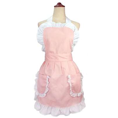 Women'S Ruffles Outline Retro Pockets Apron Kitchen CooFKing Cleaning Maid Costume (Light Pink),LightPink