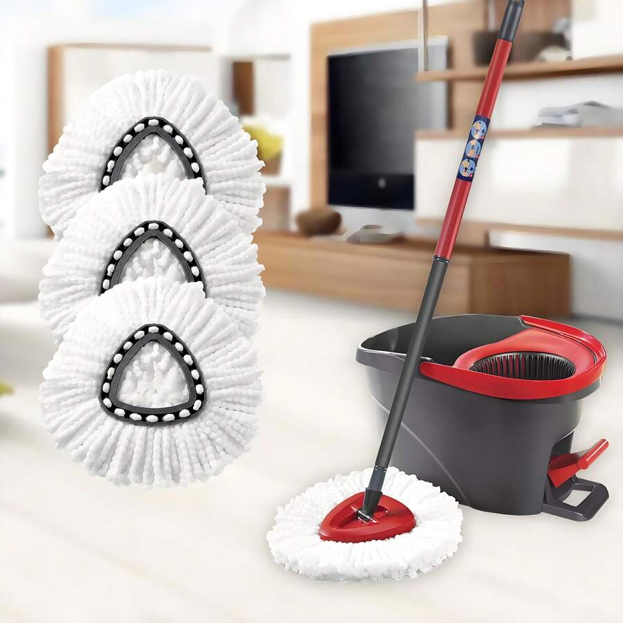 Easywring 1-Tank System,Mop Replacement Heads For O-Ceda Mop Replace Head, Spin Mop Heads Replacements, Microfiber Spin Mop Refills, Easy Cleaning Mop Head Replacement (White-3pcs) - 白色 - 查看 1