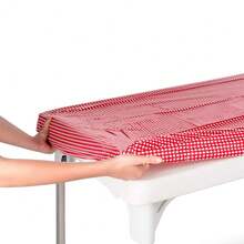 5 Foot 60 X 30 Inch Red & White Checkered Tablecloth Elastic Corner Fitted Rectangular Folding Vinyl Table Cover Cloth Xmas Plastic Waterproof Picnic Party Home For Indoor Outdoor Use,One-Size,Red&WhiteChecker720inchx360inchRectangular - 紅白格子圖案,720吋x360吋長方形 - 查看 1