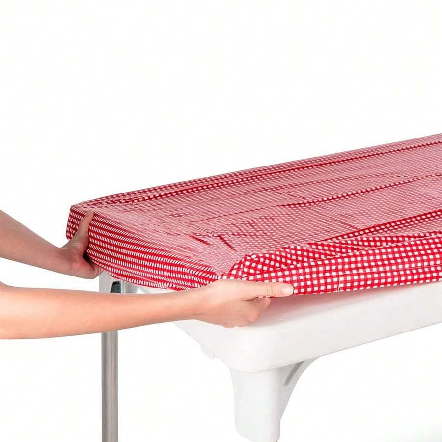 5 Foot 60 X 30 Inch Red & White Checkered Tablecloth Elastic Corner Fitted Rectangular Folding Vinyl Table Cover Cloth Xmas Plastic Waterproof Picnic Party Home For Indoor Outdoor Use,One-Size,Red&WhiteChecker720inchx360inchRectangular - 紅白格子圖案,720吋x360吋長方形 - 查看 1