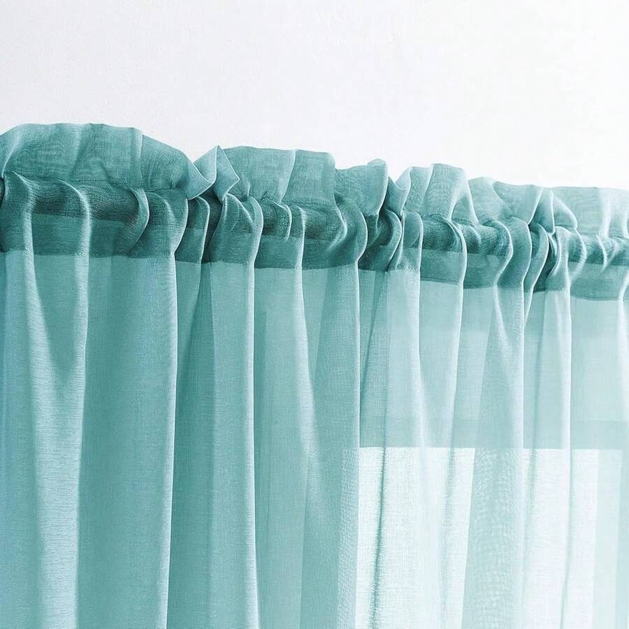 MYSTIC-HOME Sheer Curtains 45 Inch Length, Rod Pocket Voile Drapes For Living Room, Bedroom, Window Treatments Semi Crinkle Curtain Panels For Yard, Patio, Villa, Set Of 2, 52\X 45\, Grey Teal,52inchWx45inchL(Packof2),GreyTeal - 灰藍綠色 - 查看 1