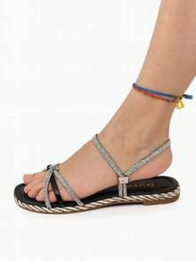 SANDALIA RASTEIRA DOIS EM UM  elegante    PVC    Strass    casual  Praia - Preto - Visão 3