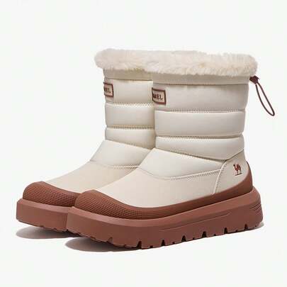 CAMEL CROWN 女士户外防水雪地靴，新款冬季款式，抓绒内里保暖加厚鞋底高帮棉质徒步靴
