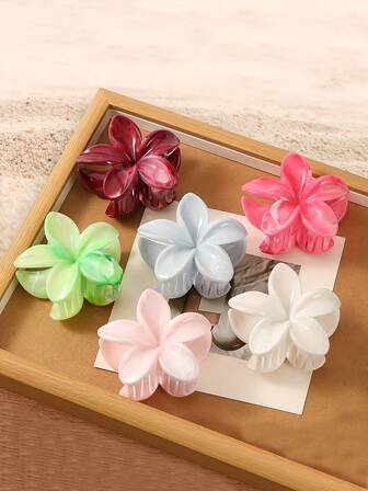 6个装女士小波西米亚风花朵发夹 - 闪亮花朵发卡，五瓣设计，黑/红/粉/金/白/紫配色，适合女性，优雅发饰，适用于圣诞节、情人节、婚礼、派对和日常佩戴 - 耐用防滑固定发爪，多功能发夹，适合编发和盘发造型，女士时尚发夹