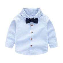 Boys Suit Set Long Sleeves Shirt Suspender Trousers Bow Tie Children Outfits Sets Blue 100cm - Azul - Ver 4