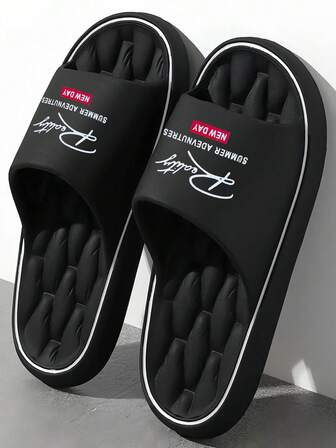 Four Seasons Men's Fashion Sandals, EVA Material Deodorant Open-Toe Soft Bottom Breathable Comfortable Home Slippers, Black Casual Daily Wear, Suitable For Walking At Home Or Outdoors, Essential Slippers For Daily Commuting