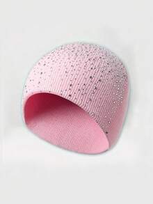 Starry Rhinestone Knitted Hat, Other Casual Elegant Street Style Acrylic Knit Cap, Autumn/Winter Valentines - Multicolor - View 12