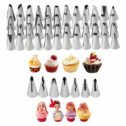 7/55pcs Stainless Steel Decorating Piping Nozzle Set - Heavy Duty 430 Stainless Steel Cake Decorating Tools, Suitable For Cupcakes, Mousse, Pastries, Cookies, Ice Cream - Professional Baking Supplies For Home And Commercial Use