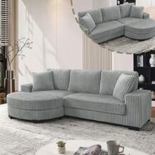 L-förmiges Ecksofa – Divano a 4 posti, 256,5 x 133,5 x 89 cm, velluto a coste classico, design modulare con Ovalem Hocker, 2 baci inclusi, ideale per ambienti domestici, appartamenti e uffici, grigio - grigio - Visualizzare 1