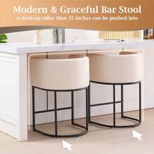 Stylish 26-Inch Counter Height Bar Stools Set Of 3  Modern Curved Back Bar Chairs With Armrests, Black Metal Frame & Linen/Corduroy Upholstery - Ideal For Kitchen Island, Living Room Sofa Side Table & Dining Space, Linen - 駝色 - 查看 3