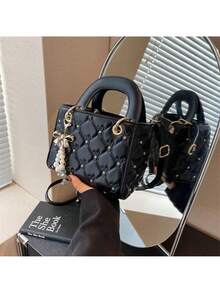 YUQING.FC. Bolso Bandolera Elegante Y Sofisticado Con Bordado De Rombos #61878 - Negro - Ver 4