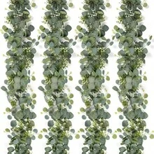 1/2/4pcs, 70in/5.9ft Artificial Eucalyptus Wreath With Gypsophila, Fake Gypsophila Green Wreath Floral Garland, Suitable For Easter, Mother's Day Decor, Room Decor, Bedroom Decor, Wedding Party Decor, Table Runner Decor, Curtain Decor, Bathroom Decor, Home Decor - Green - View 2