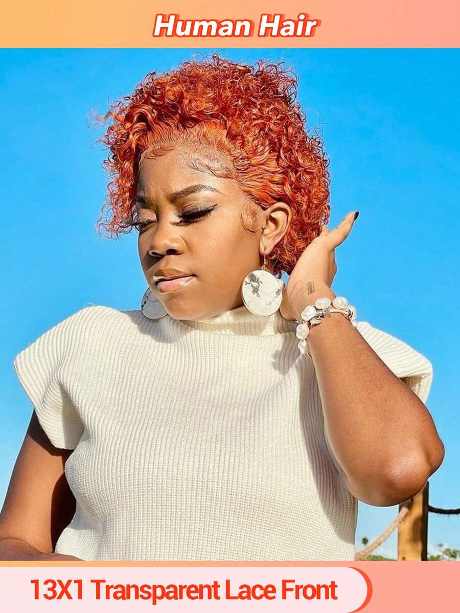 180% 密度 6 英寸巴西原生 Remy 人发优雅短卷假发，适合日常佩戴和派对，短款假发 | 时尚发型 | 佩戴舒适，圣诞假发 - S350 - 查看 1